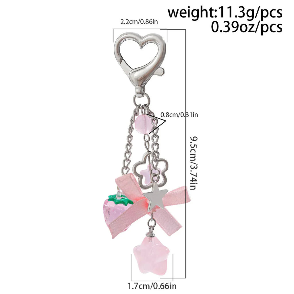 Y2K Fashion Flower Star Love Bow Strawberry Pendant Acrylic Keychain Student Women's Bag Backpack Pants Chain Accessories