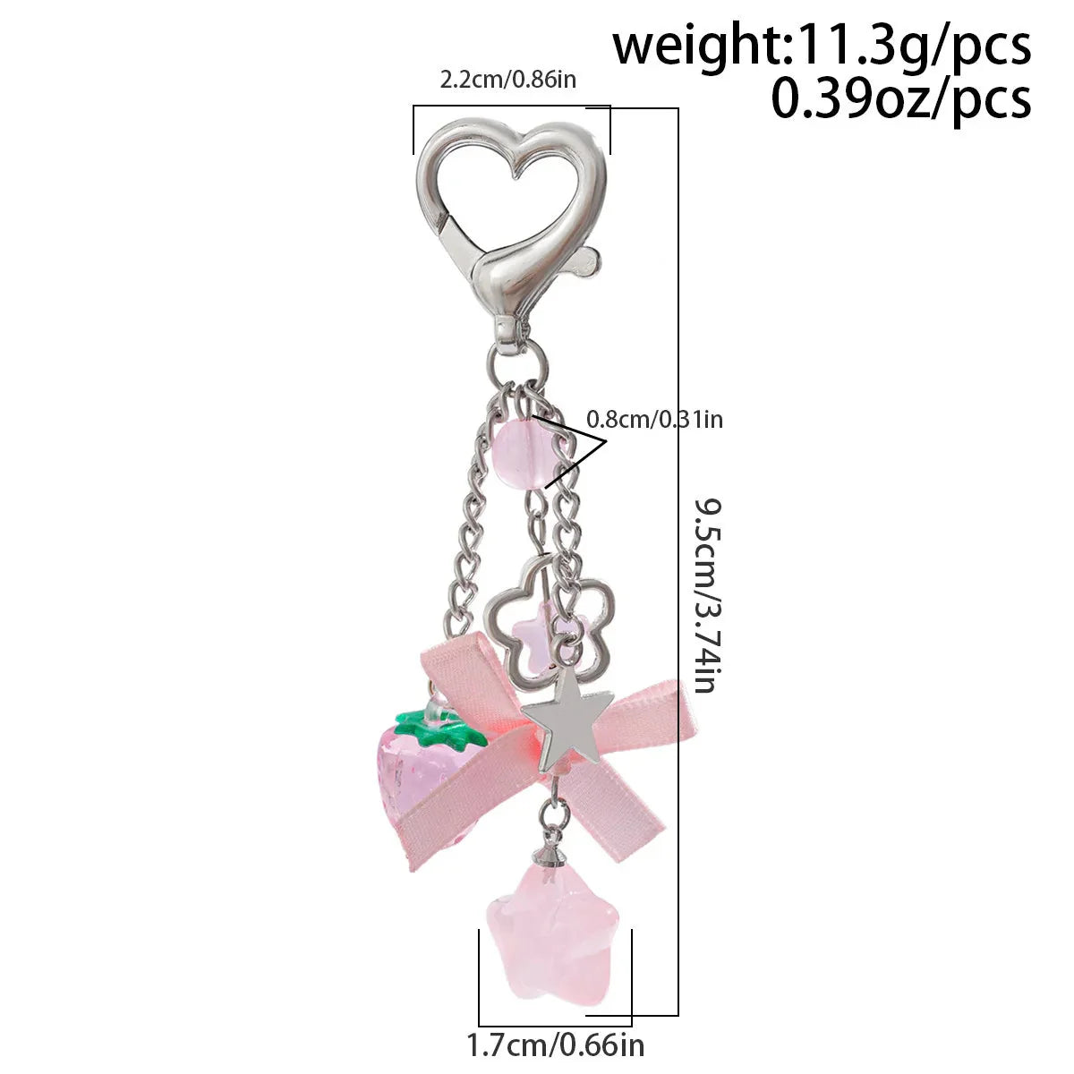 Y2K Fashion Flower Star Love Bow Strawberry Pendant Acrylic Keychain Student Women's Bag Backpack Pants Chain Accessories