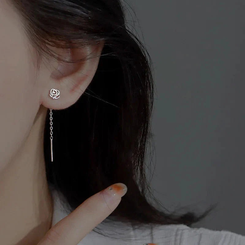 Long Tassel Heart Drop Earrings – Gold & Silver Korean Fashion Jewelry