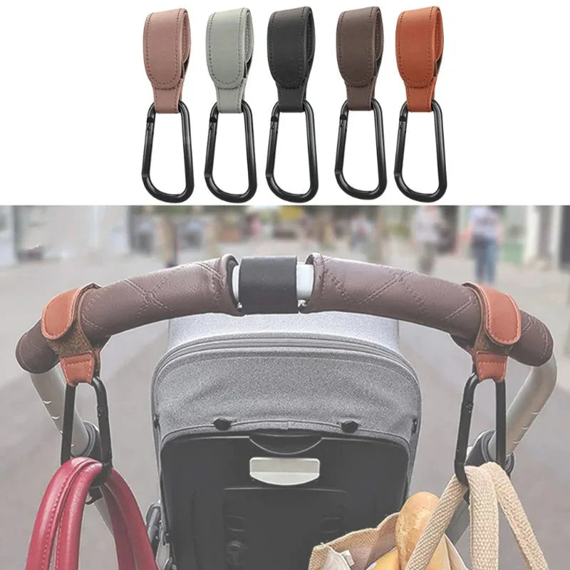 Baby Stroller Hook PU Leather Adjustable Pram Bag Hanger Travel Accessory