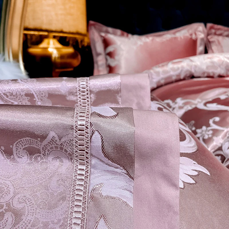 Soft Satin Jacquard Cotton Bedding Set, Luxury Duvet Cover, Blue, Gold, Gray, Queen, King Bed Sheet, Pillowcases, Home Textiles