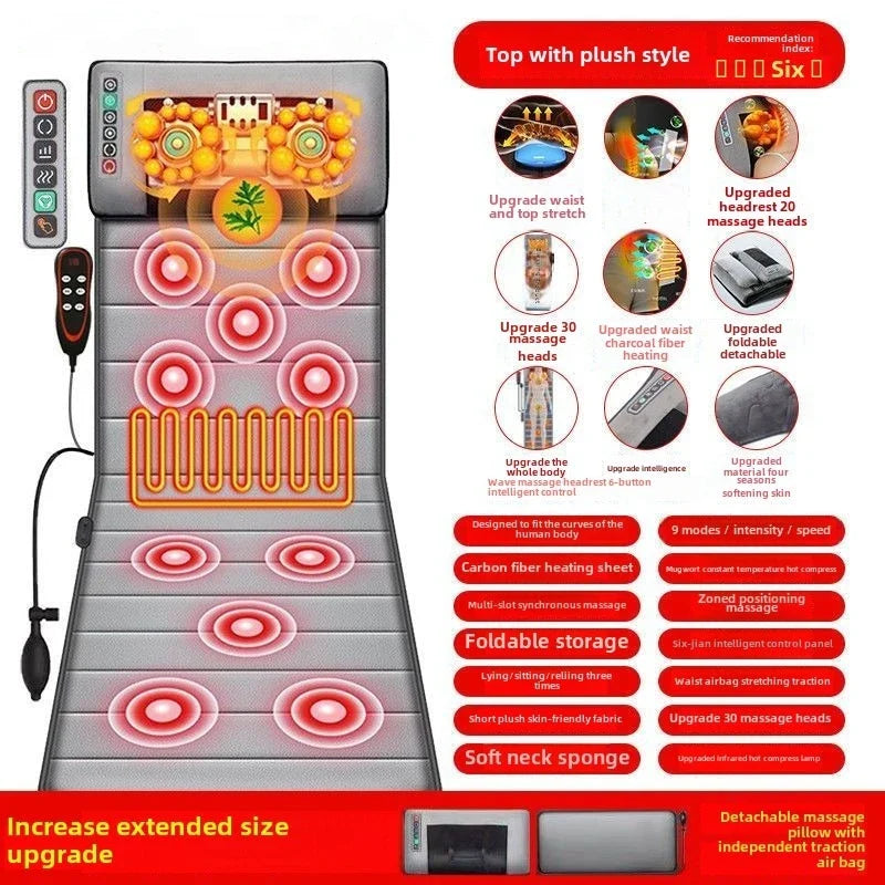 Multifunctional Lumbar Traction Massage Mattress Cushion Full Body Electric Shoulder Neck Waist Back Vibrations Removable
