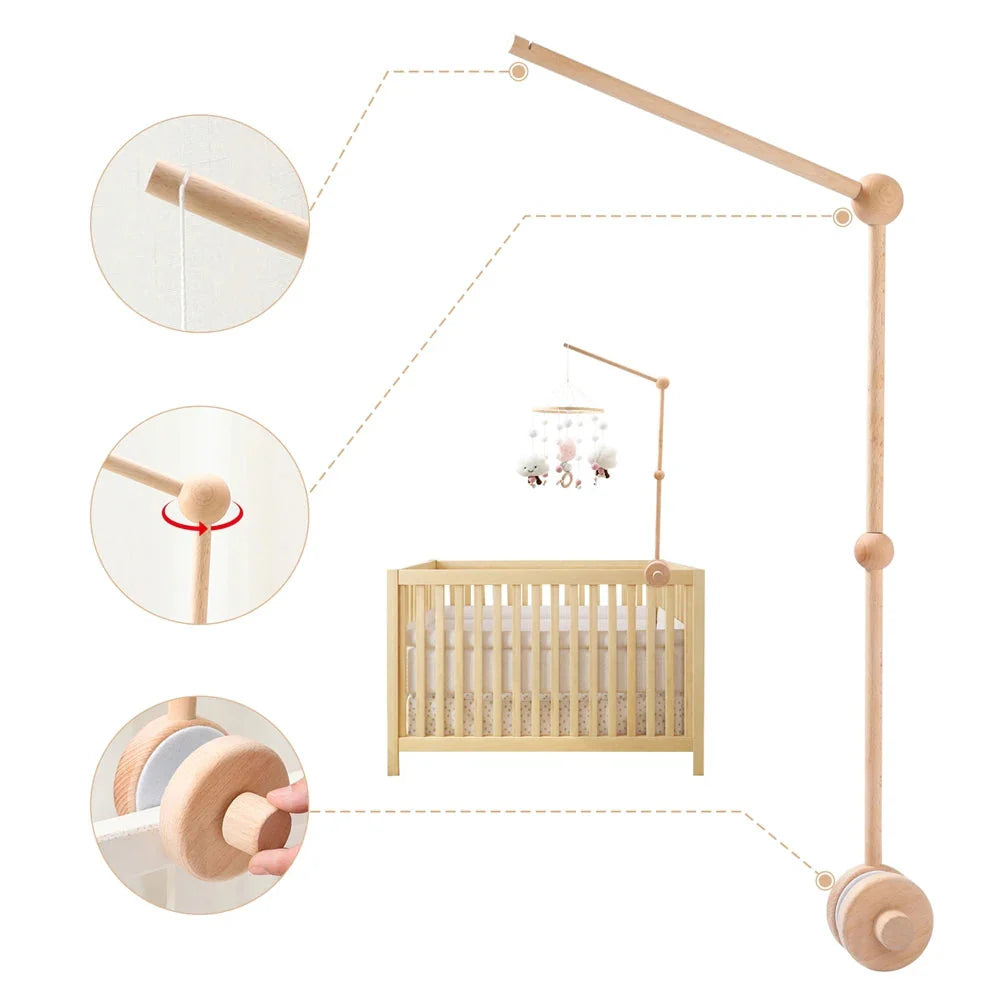 Wooden Crib Mobile Bed Bell Bracket for Baby 0–12 Months