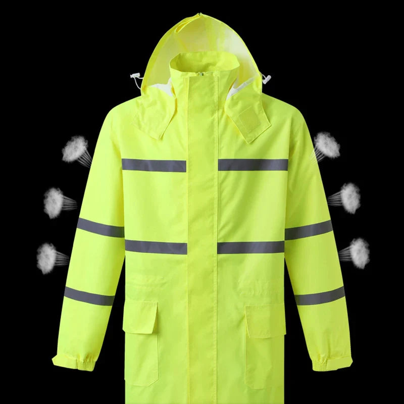 Hi Vis Rain Jacket Reflective Safety Long Rain Coat for Men And Women