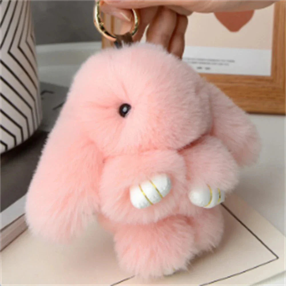 15cm Rabbit Fur Keychain – Cute Bag & Car Pendant Accessory for Women