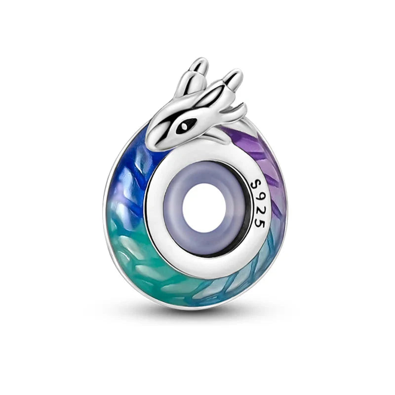 100% 925 Sterling Silver Rainbow Zircon Butterfly Dragon Silicone Stopper Charms - Colorful Beads for DIY Bracelets, Customizable Jewelry for All Occasions
