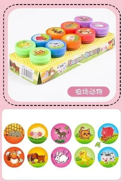 10pcs Assorted Self-Inking Stamps for Kids - DIY Craft & Scrapbooking