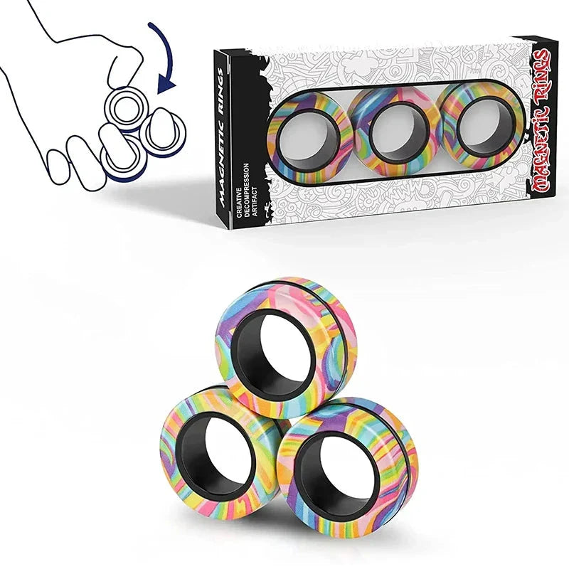 Magnetic Spinner Rings Fidget Toy Set – 3PCS Anti-Stress Magnetic Rings for Anxiety Relief and Focus