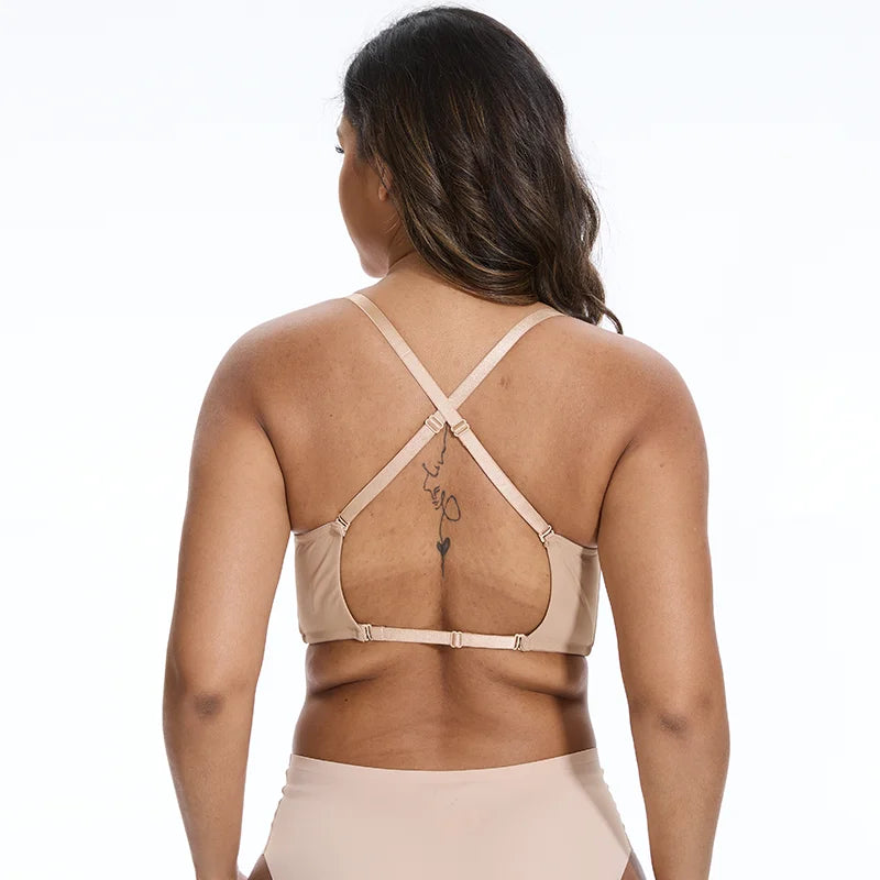 Women's Deep U Bra Transparent Strap X-Line Bralette Invisible Invisible Underwear High Stretch Push Up Gathered Lingerie