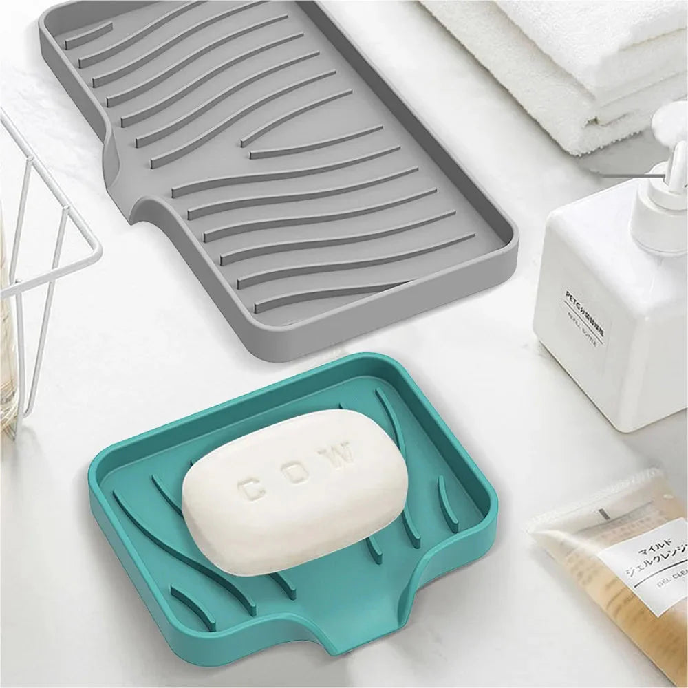 Silicone Drain Soap Dish - Anti-Slip Sink Tray for Kitchen & Bathroom