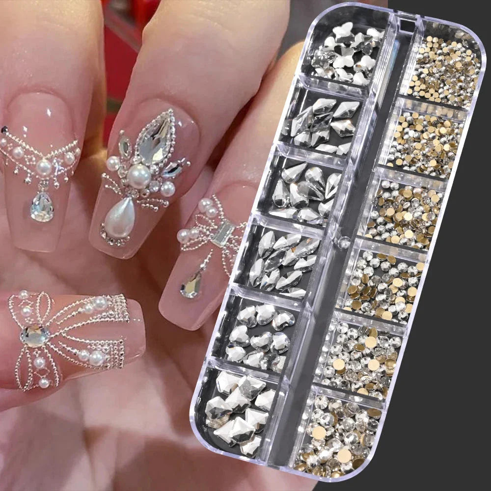 100/50cm Luxury Crystal Chain Nail Charms - 1.5/2mm Clear & AB Diamond Nail Art Decoration