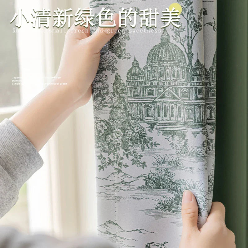 French Pastoral Style Blackout Curtains Light Luxury Bedroom Minimalist Living Room Bay Window Drapes 100% Polyester Home Balcony