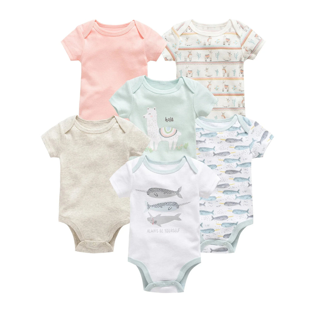 3/6 PCS Baby Cotton Bodysuits Set Short Sleeve Summer Outfits for Newborn Boys & Girls 0–12 Months