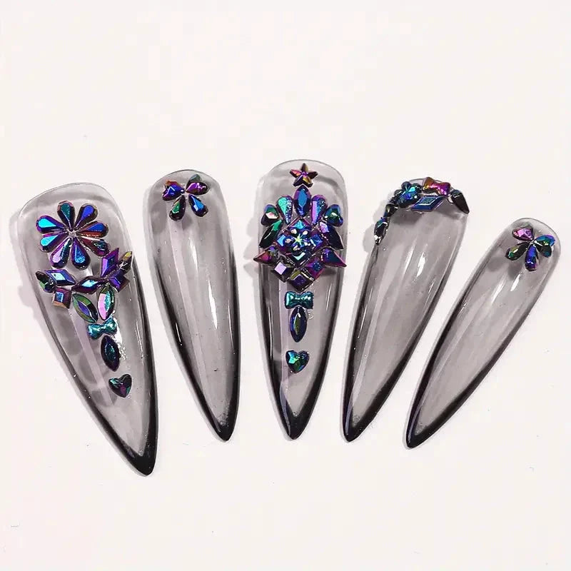 Multi-Shape 3D Flat Bottom Nail Rhinestones - Colorful AB Crystal Gems for DIY Manicure & Crafts