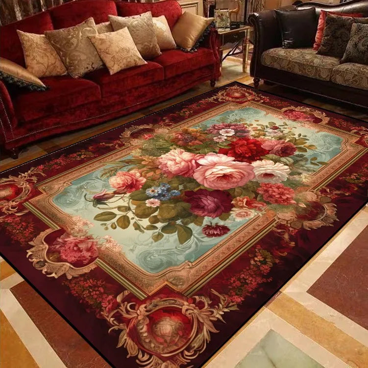 Luxury European Floral Carpets for Living Room Bedroom Carpet Home Floor Mat