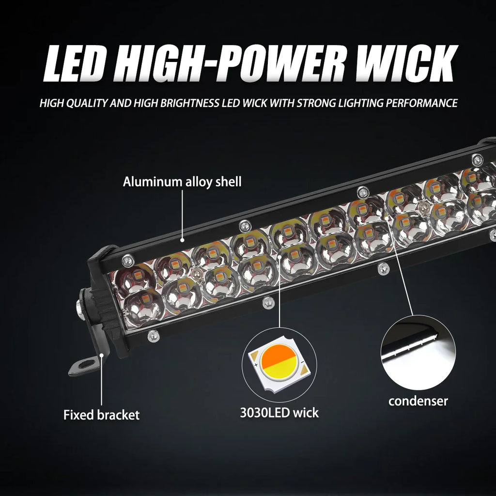 Motorcycle Headlight Light Handlebar LED Light Bar Set 60W LED With switch Kit Fits Most 7/8” Handlebars White Yellow Flicker