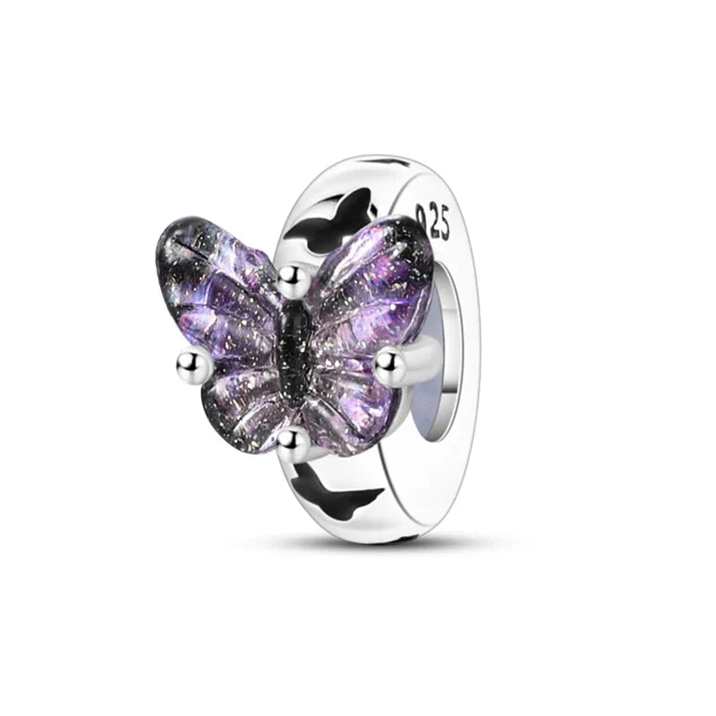 100% 925 Sterling Silver Rainbow Zircon Butterfly Dragon Silicone Stopper Charms - Colorful Beads for DIY Bracelets, Customizable Jewelry for All Occasions