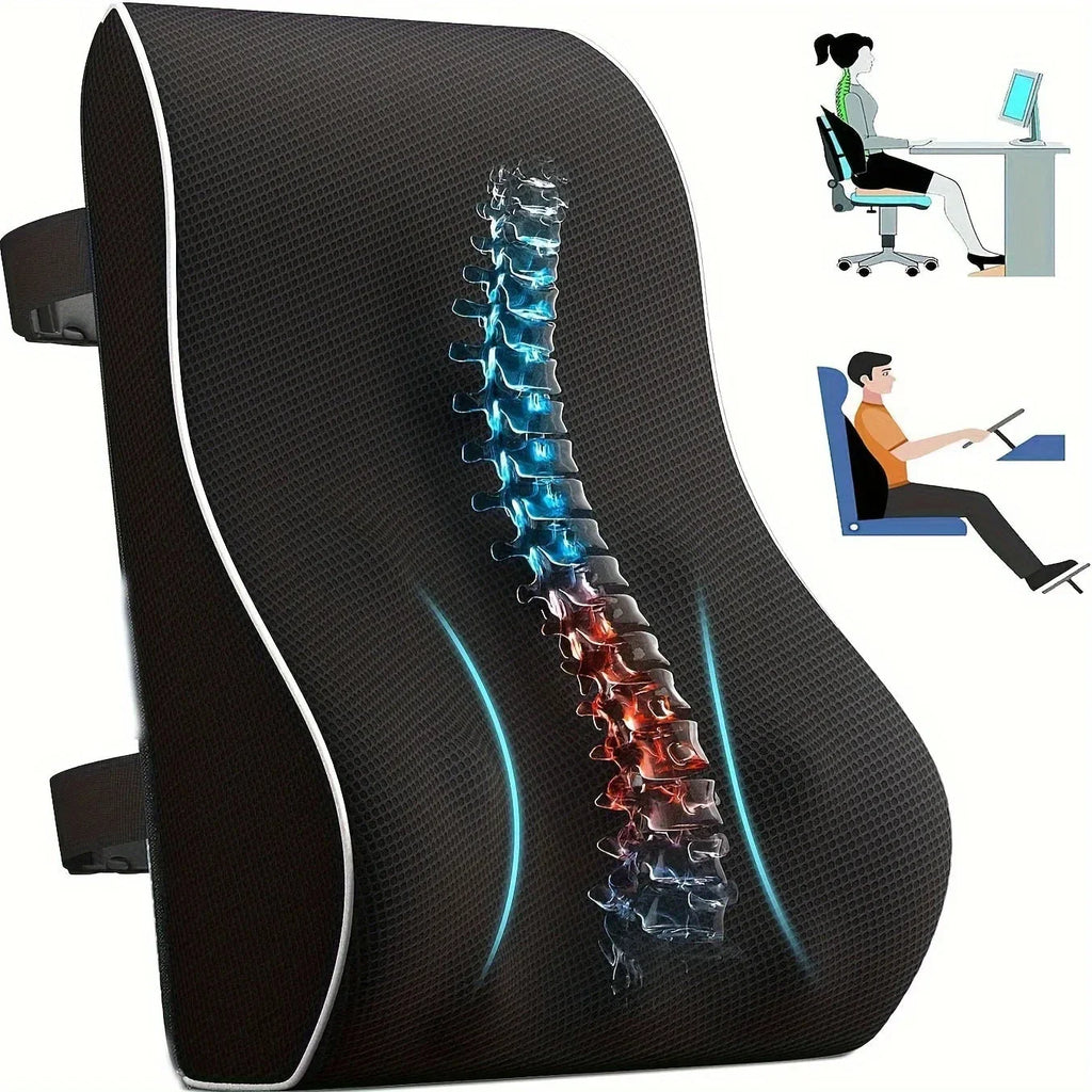Ergonomic Memory Foam Lumbar Support Cushion – Back Pillow for Office Chair, Car, and Home Use