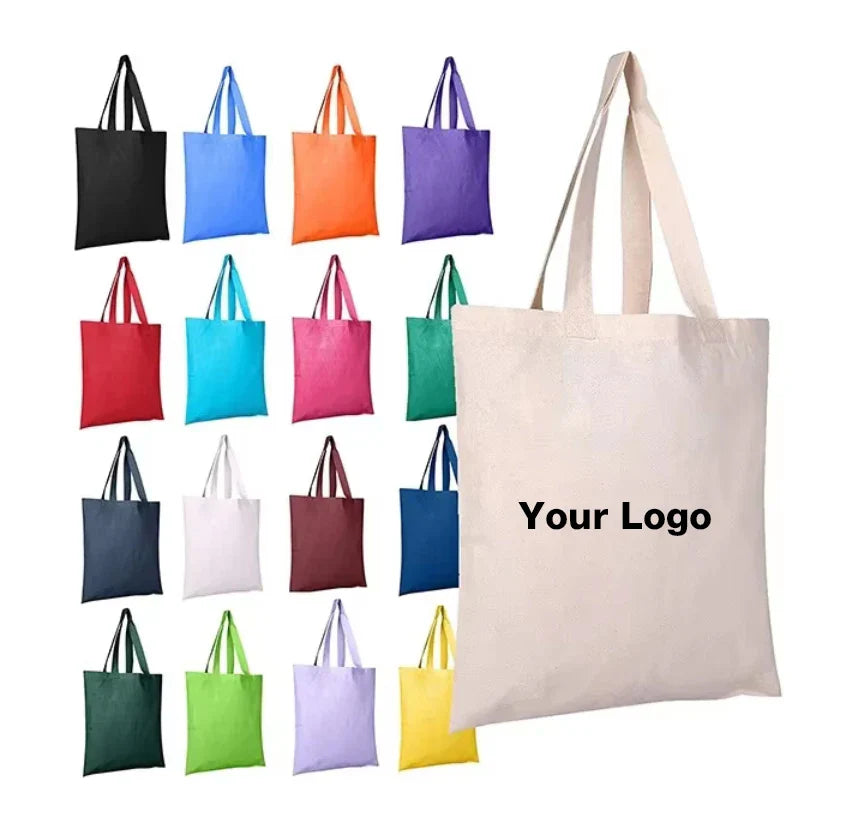Bulk Wholesale 100pcs/Lot Reusable Cotton Bag Custom Canvas Shopping Tote Bags with Logo