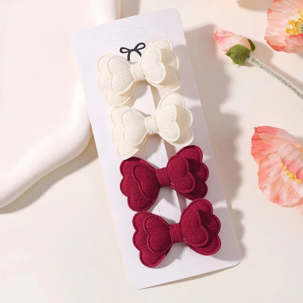4Pcs Candy Colored Hair Clips for Girls Cute Double-Layered Bows