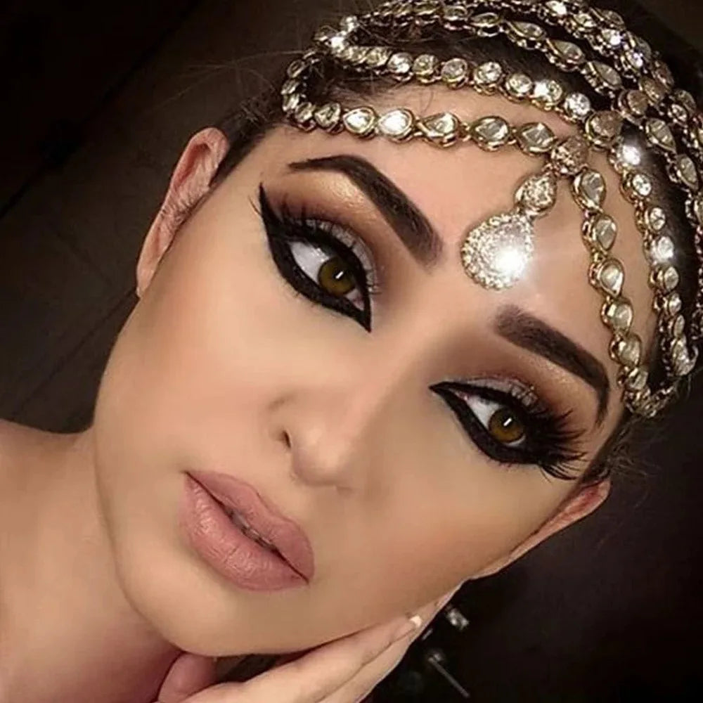 Vintage Rhinestone Head Chain Forehead Headband Indian African Bohemian Hair Accessories Crystal Fringe Tiara Headdress