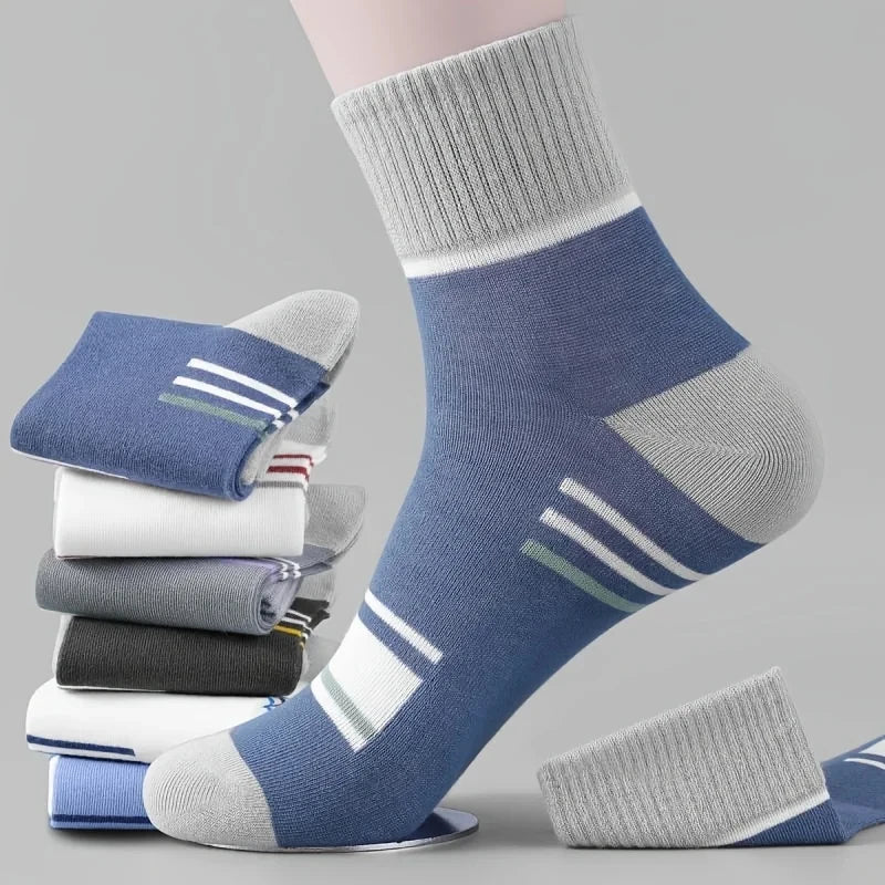 10PCS Men’s Mid-Calf Cotton Socks – Solid Color, Versatile for All Seasons