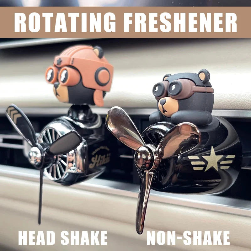 Rotating Airplane Pilot Bear Car Air Freshener - Vent Clip Fragrance Diffuser
