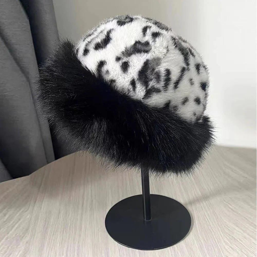 New Fluffy Fur Women's Winter Hat Winter Snow Ski Cap Female Faux Fur Thick Warm Windproof Hat Russian Hat Mink Fisherman's Hat