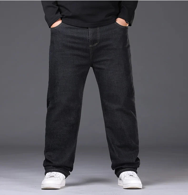 34-50 Sizes Men's Stretch Jeans Straight Leg Denim Pants Extended Sizing Blue/Black Streetwear Relaxed Fit for Work & Casual