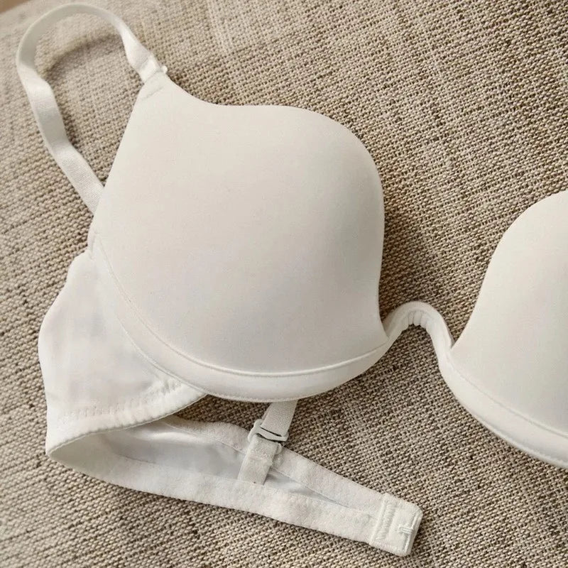 Women Push Up Bra Backless Low Cut Sexy Plunge Brassiere Open Back U-Shape Seamless