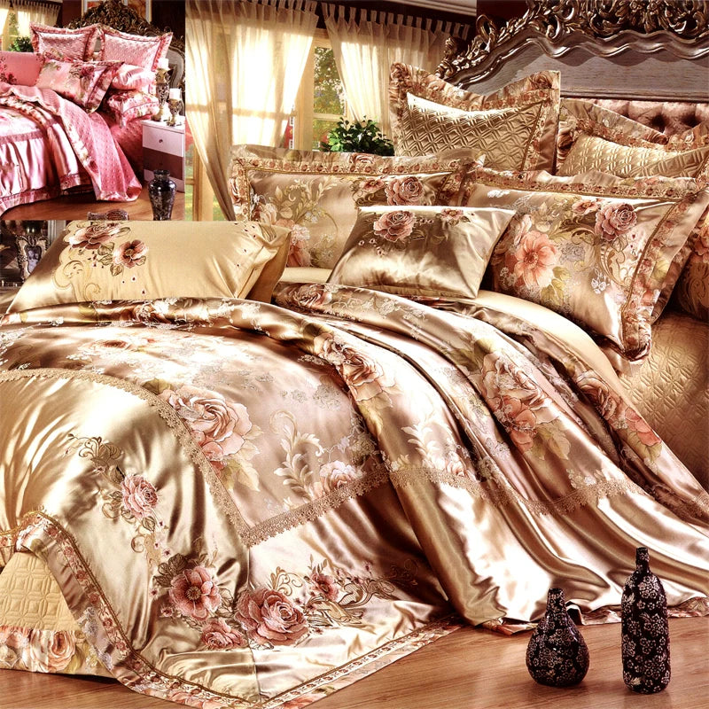 European Luxury Pure Cotton Satin Embroidery Bedding Set 4 - 10 Pieces