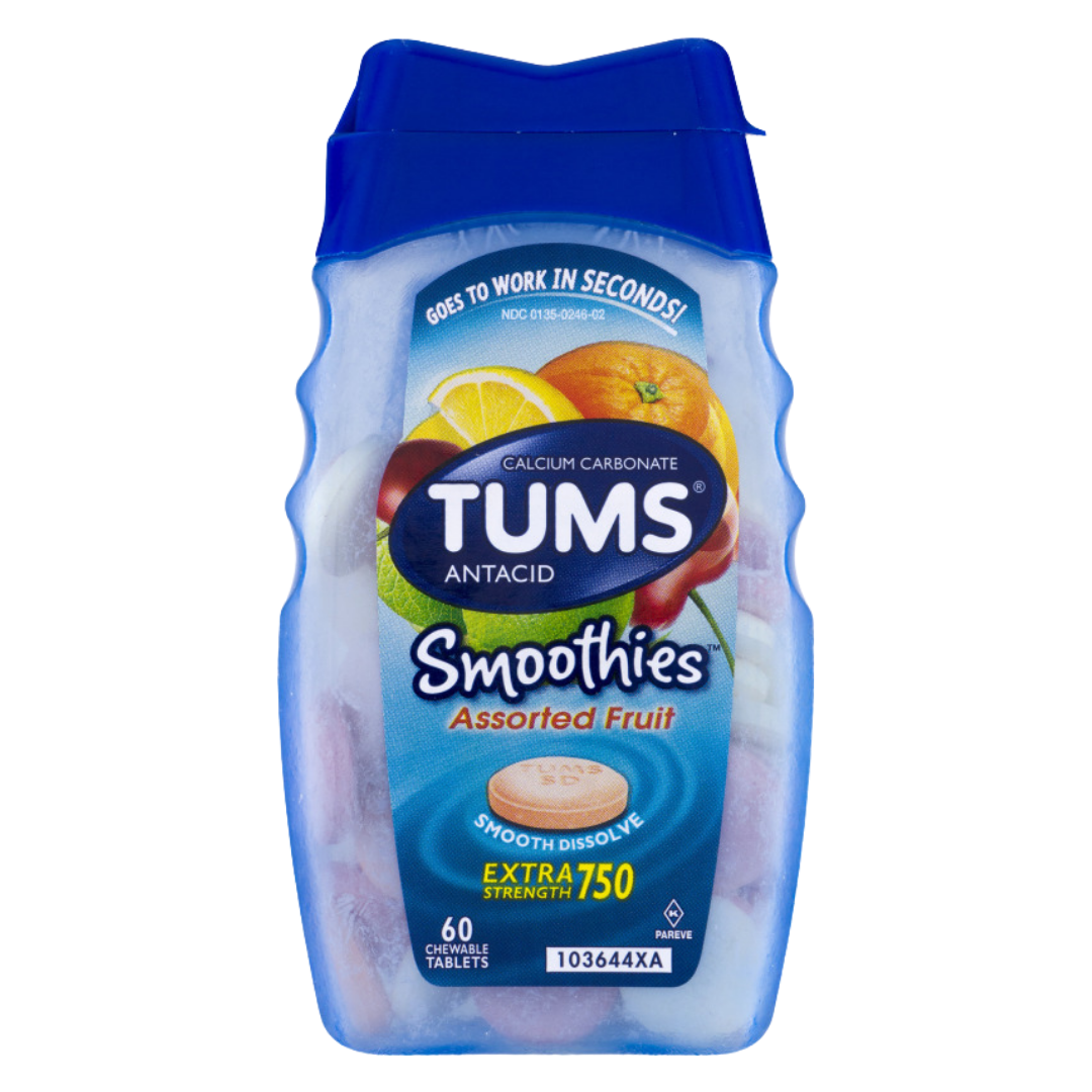 Tums Smoothies Extra Strength Antacid 750 mg Assorted Fruit (100 count)