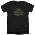 Jurassic Park Distressed Logo Mens Slim Fit V-Neck T Shirt Black
