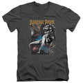 Jurassic Park Foliage Mens Slim Fit V-Neck T Shirt Charcoal