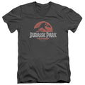 Jurassic Park Faded Logo Mens Slim Fit V-Neck T Shirt Charcoal