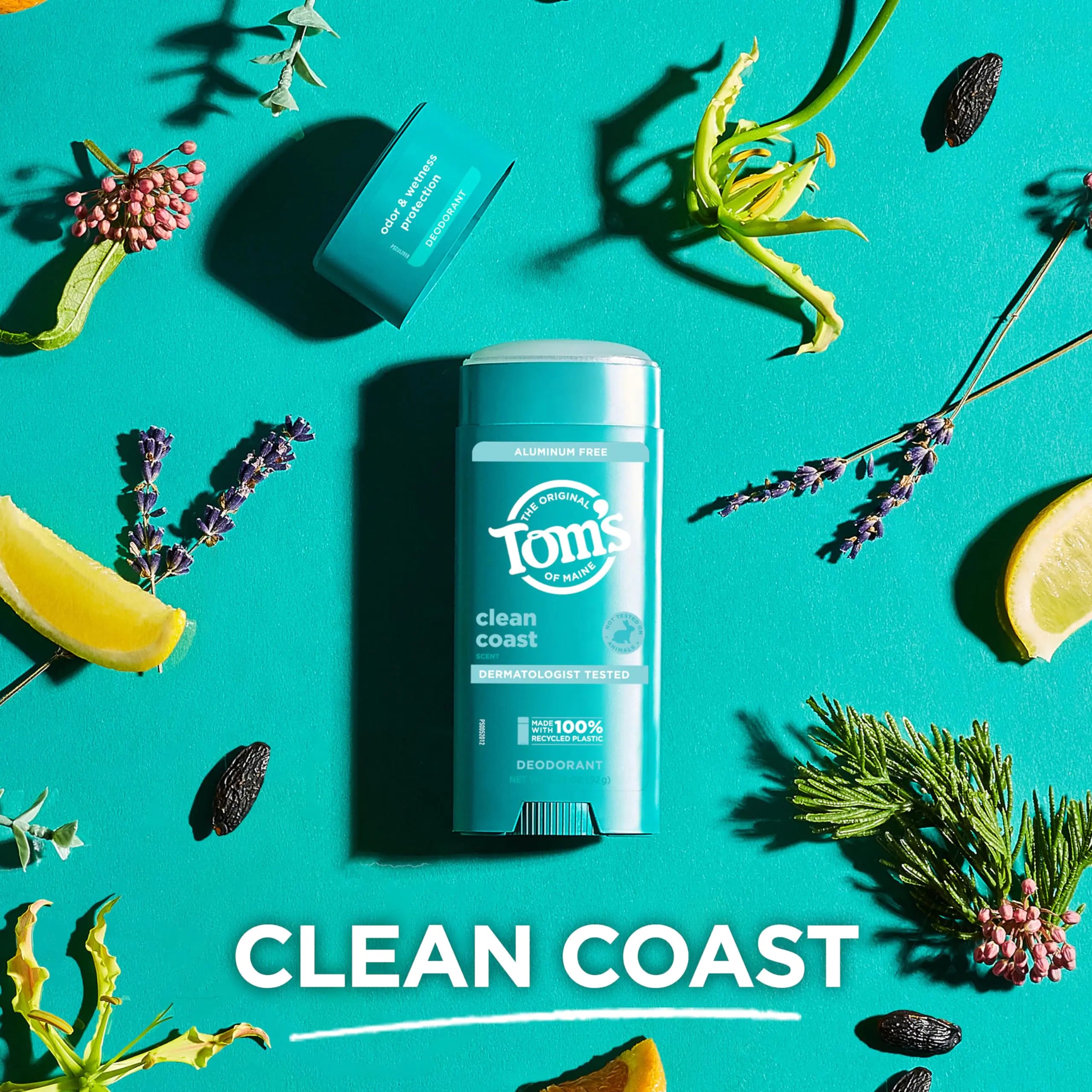 Tom’s of Maine Clean Coast Aluminum Free Natural Deodorant For Women & Men | Goes on Clear | Odor & Wetness Protection | Naturally Derived and Moisture-Locking Ingredients | 3.25 oz 3.25 Ounce (Pack of 1)