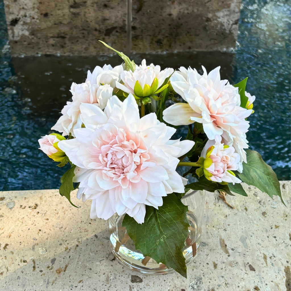 Artificial Dahlia Flower Arrangement in Glass Vase - 10"