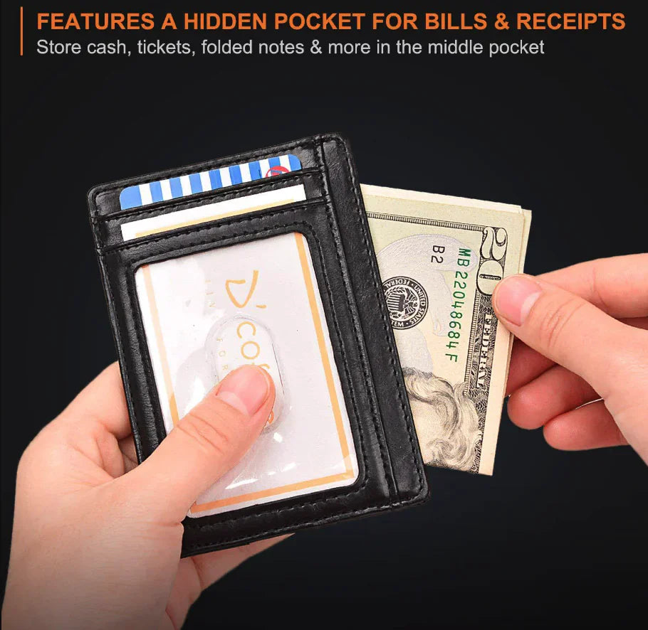 Leather Slim Wallet Credit Card Holder RFID Blocking Pocket ID Money USA