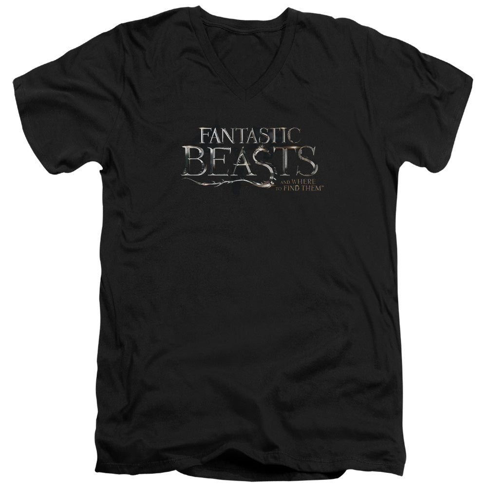 Fantastic Beasts Logo Mens Slim Fit V-Neck T Shirt Black Officially Licensed