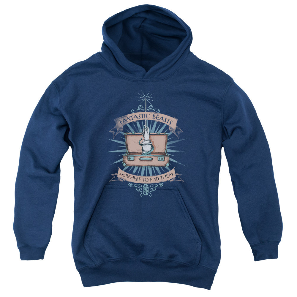 Fantastic Beasts Briefcase Kids Youth Hoodie Navy Blue Officially Licensed