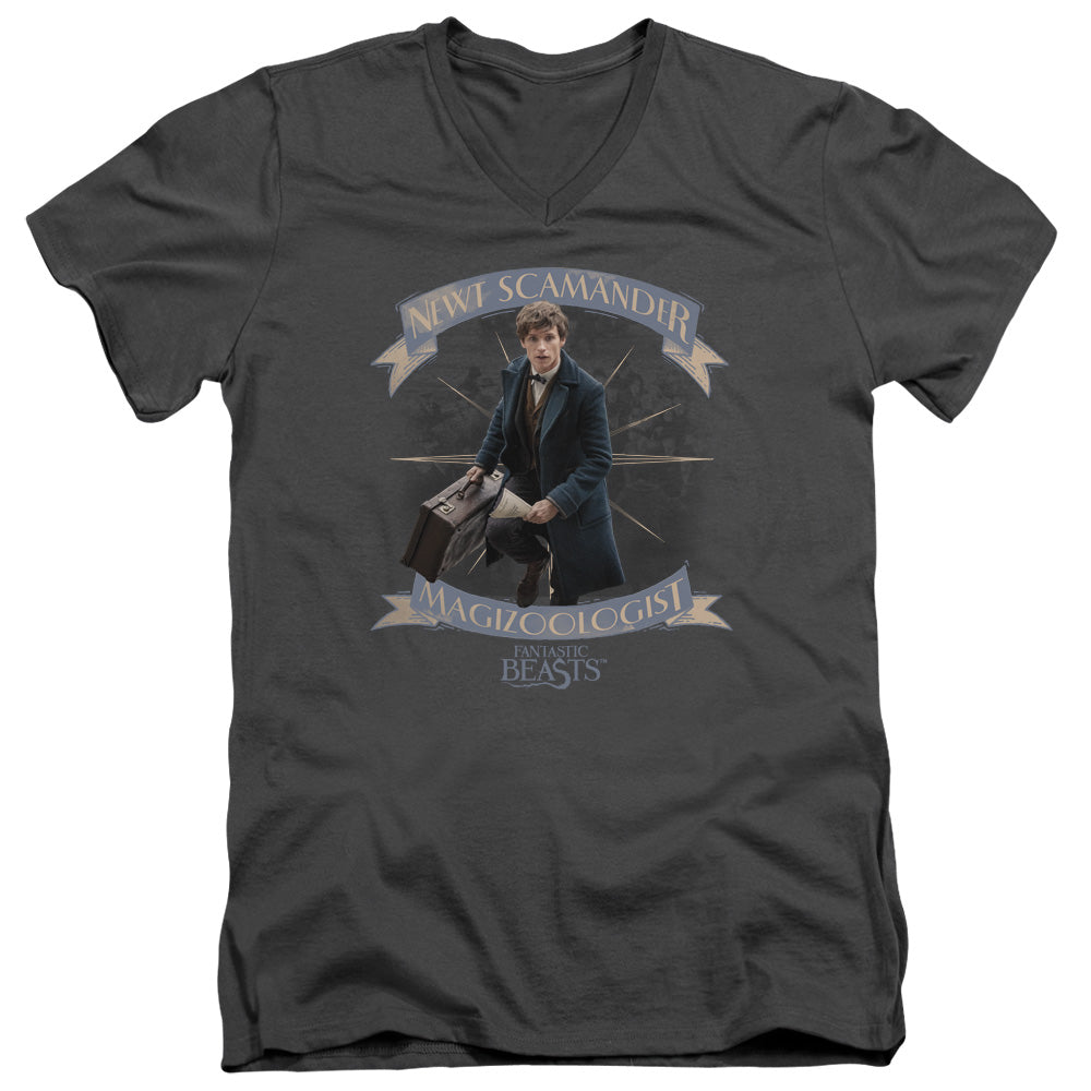 Fantastic Beasts Newt Scamander Mens Slim Fit V-Neck T Shirt Charcoal Officially Licensed