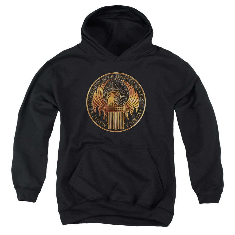 Fantastic Beasts Magical Congress Crest Kids Youth Hoodie Black Officially Licensed
