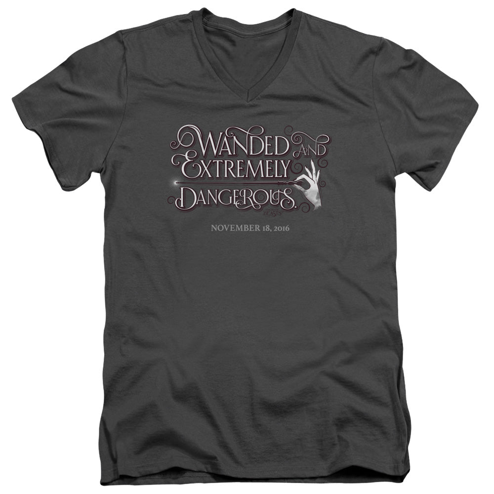 Fantastic Beasts Wanded Mens Slim Fit V-Neck T Shirt Charcoal Officially Licensed