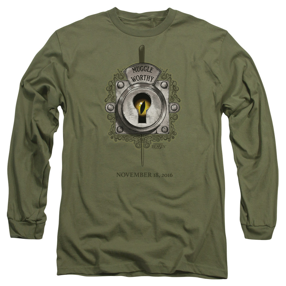 Fantastic Beasts Muggle Worthy Mens Long Sleeve Shirt Military Green Officially Licensed Officially Licensed