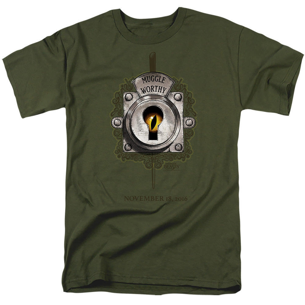 Fantastic Beasts Muggle Worthy Mens T Shirt Military Green Officially Licensed