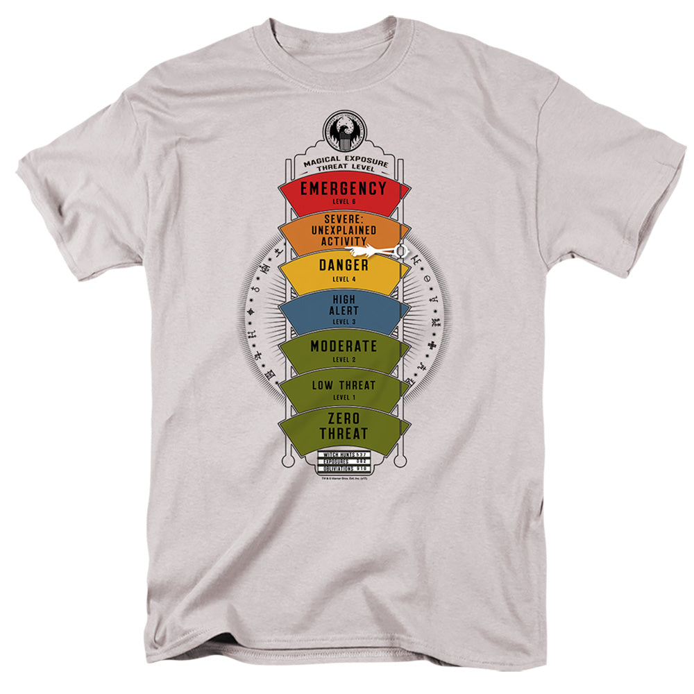 Fantastic Beasts Magical Exposure Threat Level Mens T Shirt Silver Officially Licensed