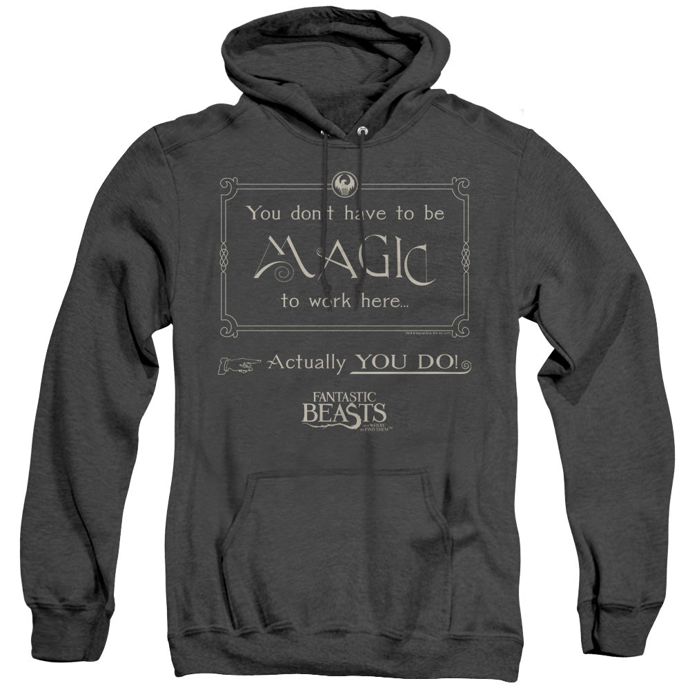 Fantastic Beasts Magic To Work Here Heather Mens Hoodie Black Officially Licensed