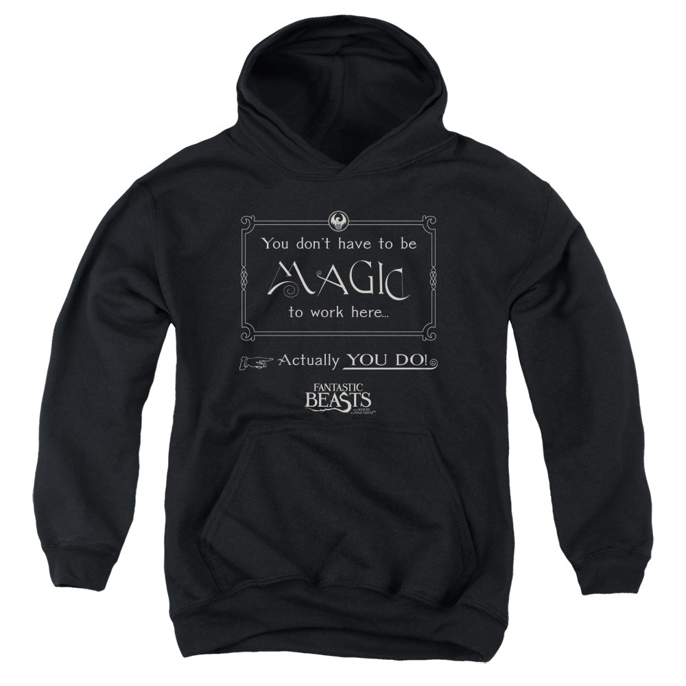 Fantastic Beasts Magic To Work Here Kids Youth Hoodie Black Officially Licensed