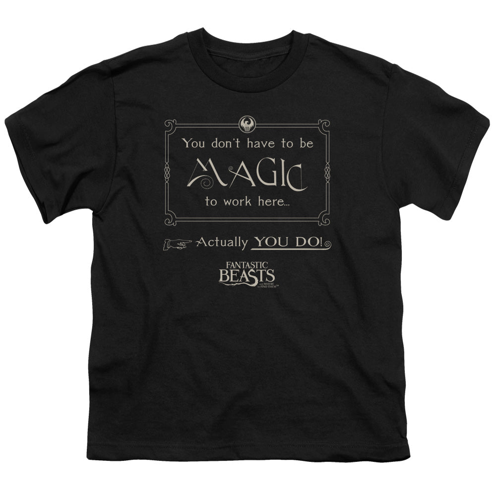 Fantastic Beasts Magic To Work Here Kids Youth T Shirt Black Officially Licensed