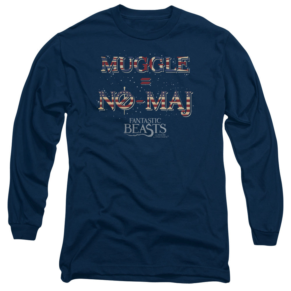 Fantastic Beasts Uk Us No Maj Mens Long Sleeve Shirt Navy Blue Officially Licensed